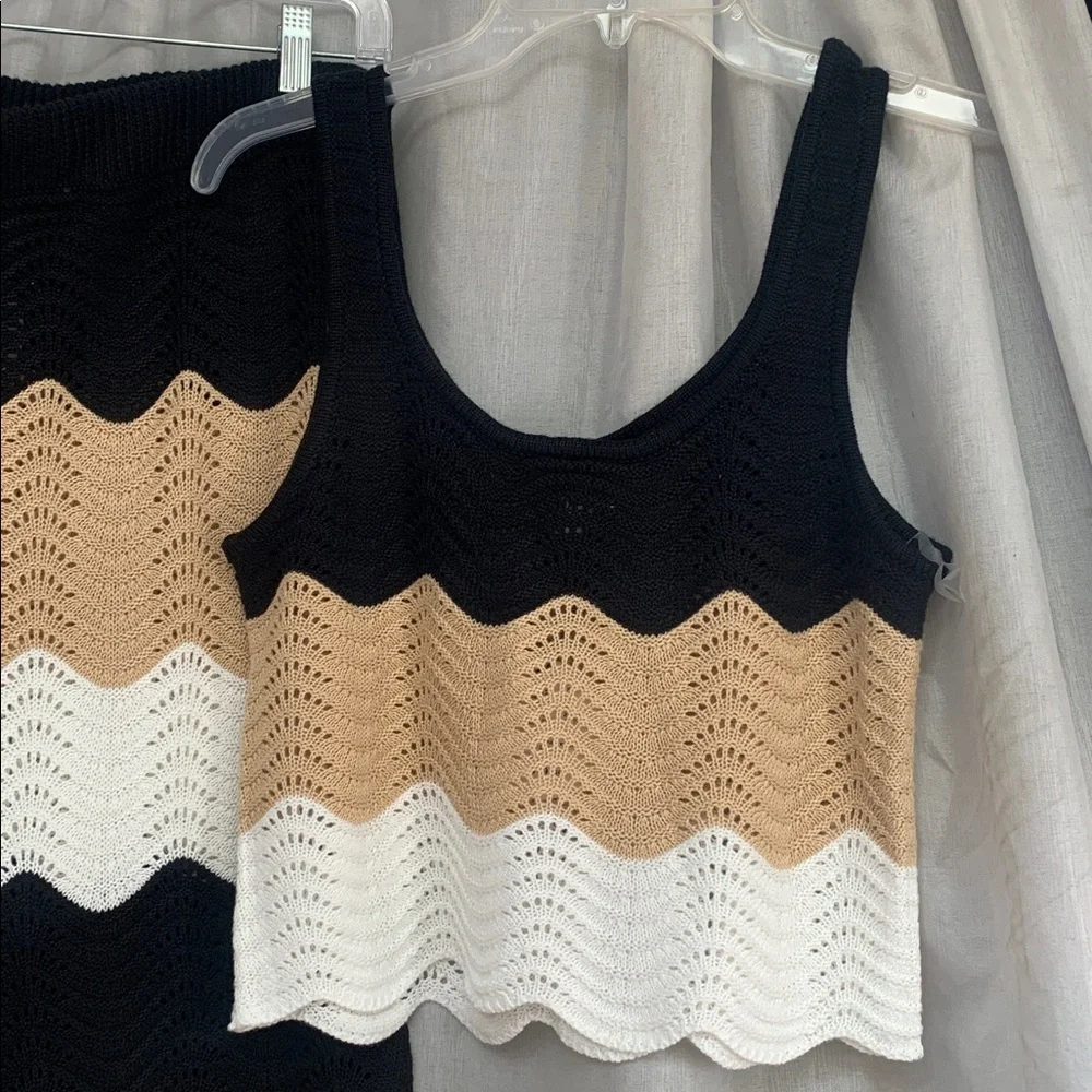 Black, Cream & White Knit Midi Skirt - Women's